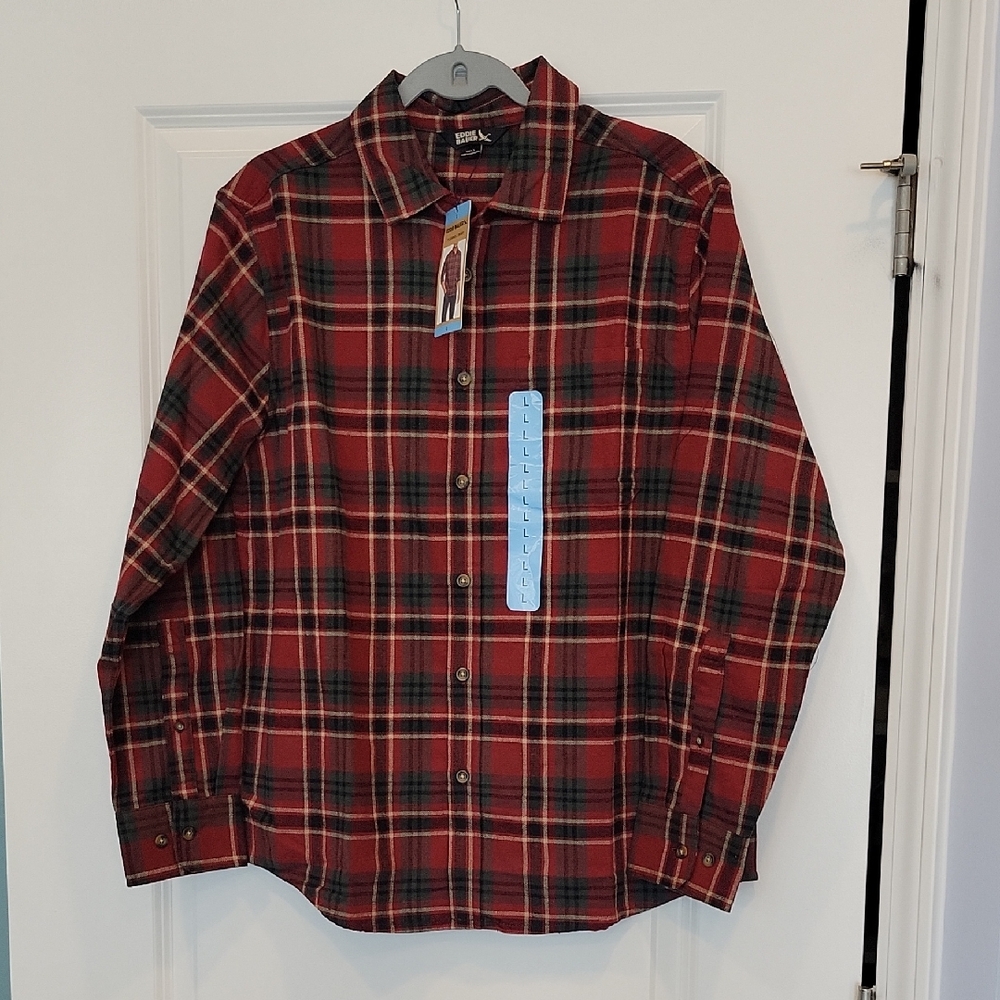 Eddie Bauer Men's Longsleeve Plaid Flannel Button Down Shirt In Size Large NWT